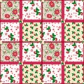 Patchwork seamless pattern strawberry floral