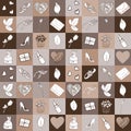 Patchwork. Seamless pattern. Valentines Day. Isolated vintage elements. Vector. Eps 10.