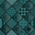 Patchwork with square geometric and mandala patterns. Vector design in dark colors Royalty Free Stock Photo