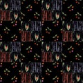 Patchwork squares seamless pattern cherry and tulips texture background