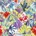 Patchwork tropic red blue yellow pattern