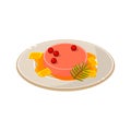 Pate with Basil and Berries on a Plate. Vector