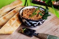 Pate in a cup of Uzbek spatula knife still life parsley