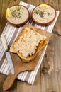 Pate from scottish smoked mackerel in a bowl and on sliced bread Royalty Free Stock Photo