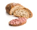 Pate on a slice of bread isolated on white background Royalty Free Stock Photo