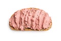 Pate on a slice of bread isolated on white background Royalty Free Stock Photo