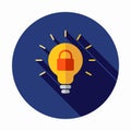 Patent idea or patented solution locked or protected light bulb icon. Intellectual property icon. Private property symbol