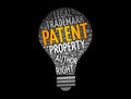 Patent light bulb word cloud collage, concept background Royalty Free Stock Photo