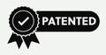 Patent stamp badge icon black and white, successfully patented licensed seal sign label isolated tag with check mark Royalty Free Stock Photo