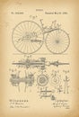 1882 Patent Velocipede Bicycle history invention Royalty Free Stock Photo