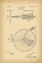 1881 Patent Velocipede Bicycle invention Royalty Free Stock Photo