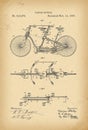 1889 Patent Velocipede Tandem Bicycle archival history invention Royalty Free Stock Photo