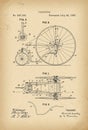 1887 Patent Velocipede Tricycle Bicycle archival history invention Royalty Free Stock Photo