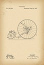 1887 Patent Velocipede Tricycle Bicycle archival history invention Royalty Free Stock Photo