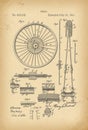 1891 Patent Velocipede wheel Bicycle archive history invention Royalty Free Stock Photo