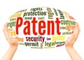 Patent word cloud hand sphere concept Royalty Free Stock Photo
