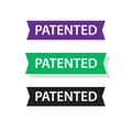 Patented badge label ribbon vector set, patent tag sticker isolated icon