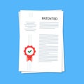 Patented document with approved stamp. Registered intellectual property, idea of patent license certificate. vector icon Royalty Free Stock Photo