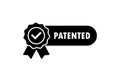 Patented icon. Registered intellectual property, patent license certificate submission. Vector on isolated white background. EPS
