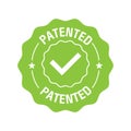 Patented label or sticker. Patent stamp badge icon vector, successfully patented licensed label isolated tag with check Royalty Free Stock Photo