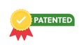 Patented label vector icon, flat cartoon rosette ribbon with patent text symbol, intellectual property protected green