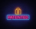 Patented neon sign vector. Copyright Design template neon sign, light banner, neon signboard, nightly bright advertising