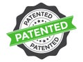 Patented Stamp. Badge with green ribbon vector isolated on white.