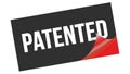 PATENTED text on black red sticker stamp