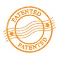 PATENTED, text written on orange postal stamp