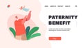 Paternity Benefit Landing Page Template. Happy Father Character Tossing Up in the Air Little Baby. Dad Play with Child