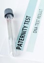 Paternity test result form with buccal swab in test tube Royalty Free Stock Photo