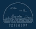 Paterson, New Jersey - Cityscape with white abstract line corner curve modern style on dark blue background, building skyline city