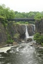 Paterson, NJ / USA - 7/8/20: Vertical view of the Great Falls of the Passaic River. a prominent waterfall, 77 feet 23 m high, on Royalty Free Stock Photo