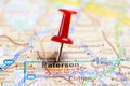 Paterson road map with red pushpin, USA