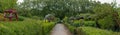 path in a allotment garden, hedges left and right on the path Royalty Free Stock Photo