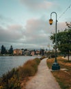 Path along Lake Merritt at Lakeside Park, in Oakland, California Royalty Free Stock Photo