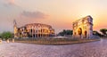 The path between the Arch of Constantine and the Coliseum at sunset, Rome. Italy Royalty Free Stock Photo