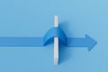 Path of an arrow over a wall obstacle. Overcoming a business barrier or problem. 3D Rendering