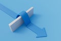 Path of an arrow over a wall obstacle. Overcoming a business barrier or problem. 3D Rendering