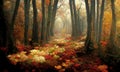 A path through the autumn forest, landscape, digital illustration