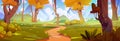 Path in autumn forest vector landscape background Royalty Free Stock Photo