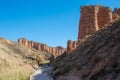 The path through Binggou Danxia landform at Zhangye Danxia national geo park in Gansu province in China Royalty Free Stock Photo