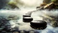 Path of Black Stones on the Water in a Zen Garden - Generative Ai Royalty Free Stock Photo