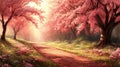 A Path Through A Blossoming Pink Cherry Tree Forest Royalty Free Stock Photo