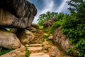 Path and boulders in Devil's Den, Gettysburg, Pennsylvania. Royalty Free Stock Photo