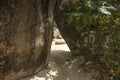 Path between boulders rocks, Anse Lazio.