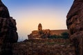 Path through cliffs, Entrance archway for lower and upper Shivalaya in Badami, Karnataka, INDIA Royalty Free Stock Photo