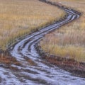 Path curving through a grass field in Utah Valley Royalty Free Stock Photo