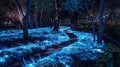 A Path Illuminated With Blue Lights in the Woods Royalty Free Stock Photo