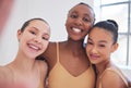 A path danced together. Portrait of a group of ballet dancers taking a selfie together.